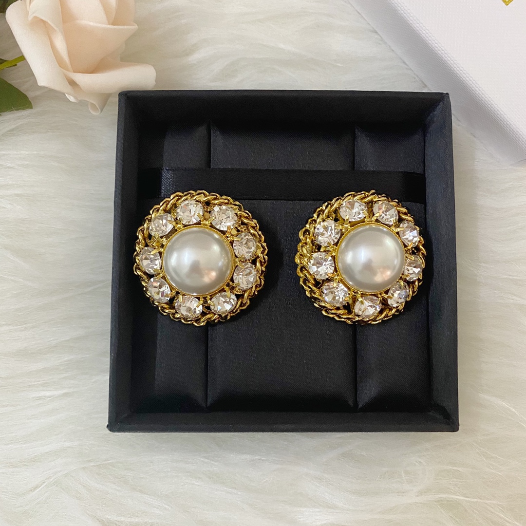 #469 French niche design new round pearl and crystal earrings - Image 2