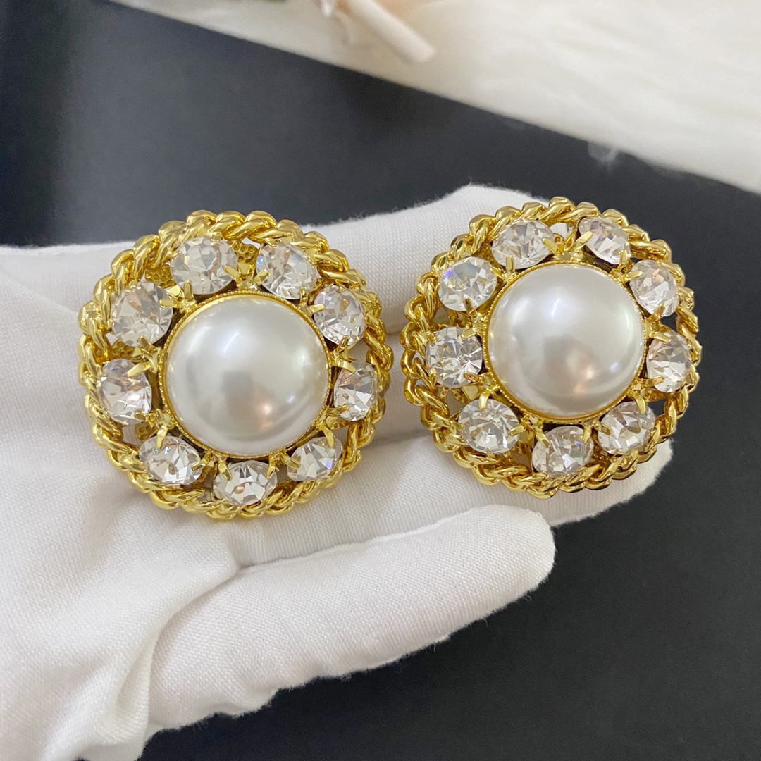 #469 French niche design new round pearl and crystal earrings - Image 5