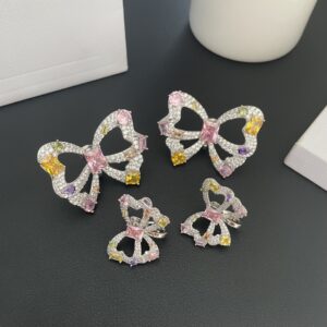 #489 Fashionally Sophisticated Exaggerated Bowknot Colorful Crystal Earrings