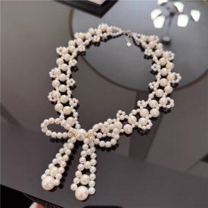 #516 New Natural Freshwater Pearl Necklace - Unique Design, Handcrafted Bows, Collar Chain Necklace