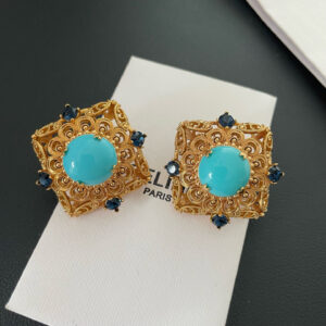 #455 Retro and Fashionable Hollow Engraved Design Blue Crystal Retro Earrings