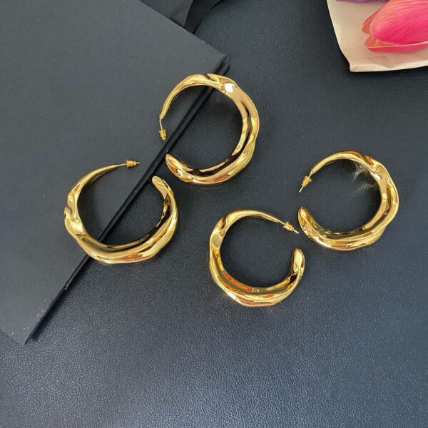 44766#European and American irregular design circular ring metal mirror simple ear ring light luxury style retro brass ear ring earrings - Image 2