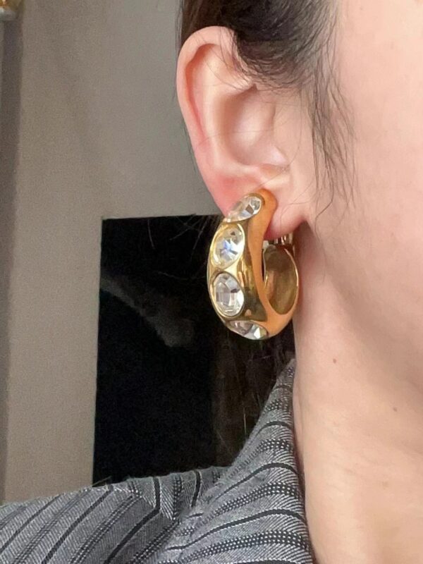 452#French medieval geometric oval earrings with crystal light luxury and fashion sense, retro style earrings - Image 2