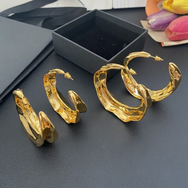 44766#European and American irregular design circular ring metal mirror simple ear ring light luxury style retro brass ear ring earrings - Image 3