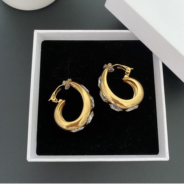 452#French medieval geometric oval earrings with crystal light luxury and fashion sense, retro style earrings - Image 3