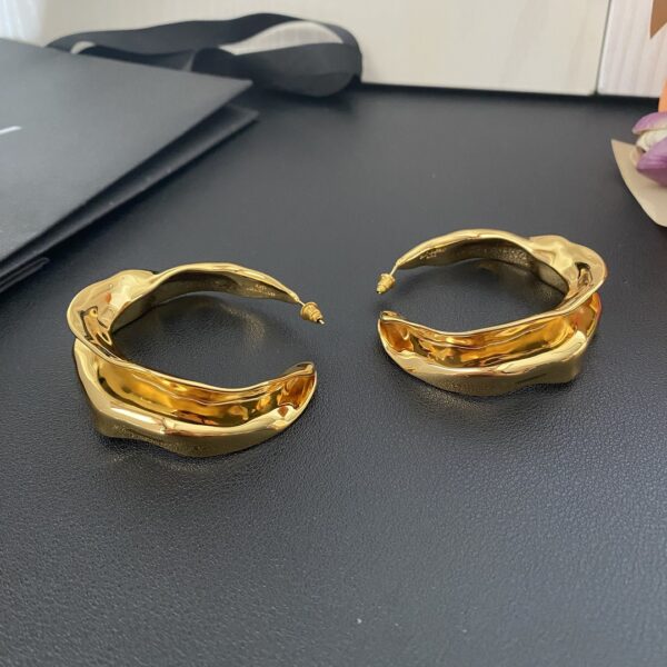 44766#European and American irregular design circular ring metal mirror simple ear ring light luxury style retro brass ear ring earrings - Image 5