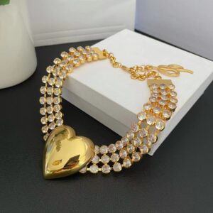 45166#European and American fashion new gold heart multi-layer crystal adjustable necklace with light luxury design and high-end feeling collarbone chain