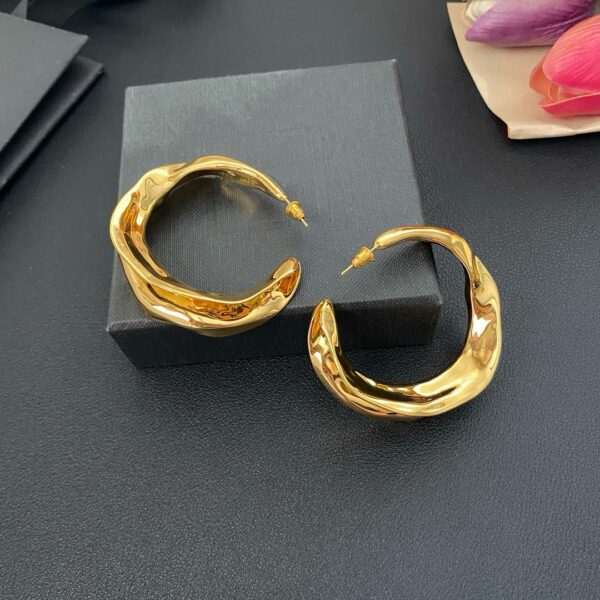44766#European and American irregular design circular ring metal mirror simple ear ring light luxury style retro brass ear ring earrings - Image 6
