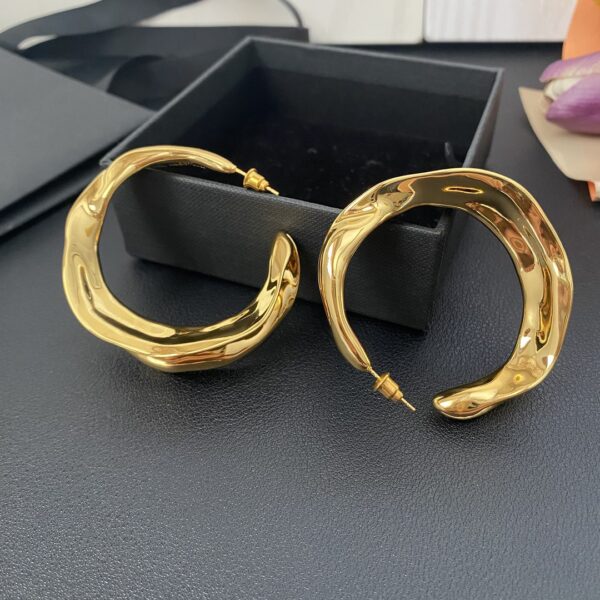 44766#European and American irregular design circular ring metal mirror simple ear ring light luxury style retro brass ear ring earrings - Image 7