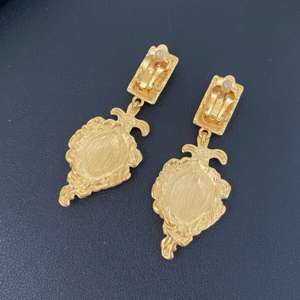 44866#European and American court retro vintage lava peach heart earrings with gemstone drop glaze design, light luxury French long earrings - Image 5