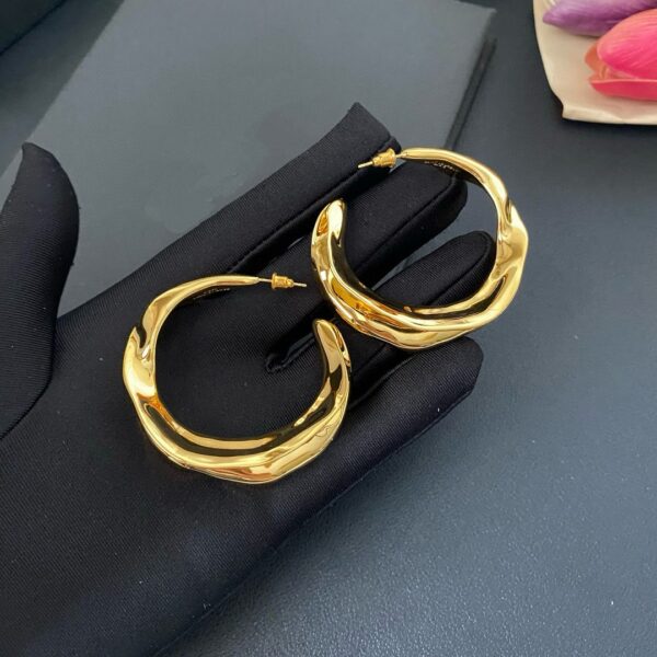 44766#European and American irregular design circular ring metal mirror simple ear ring light luxury style retro brass ear ring earrings - Image 8