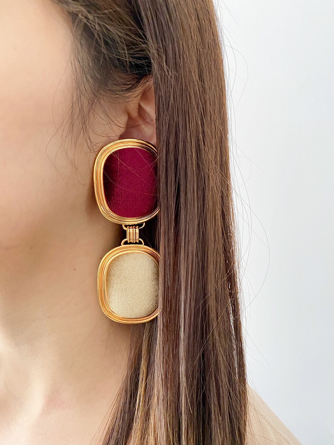 453#European and American fashion light luxury retro velvet metal square design ear clip high-quality women's earrings - Image 8