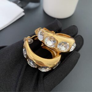 452#French medieval geometric oval earrings with crystal light luxury and fashion sense, retro style earrings