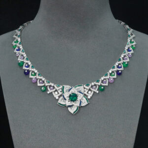 550#925 silver plated K gold moissanite diamond fruit bag 4ct fat square wood with green luxurious dinner dress necklace