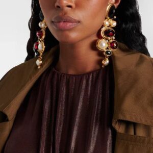 #Vintage glass large crystal earrings with French antique high-end feel, elegant and luxurious earrings