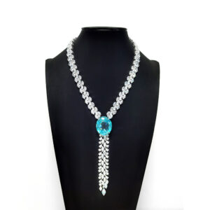 554#Luxurious and elegant large set chain S925 cultivated Paraiba fringed high-end custom-made necklace for ladies, of banquet grade.